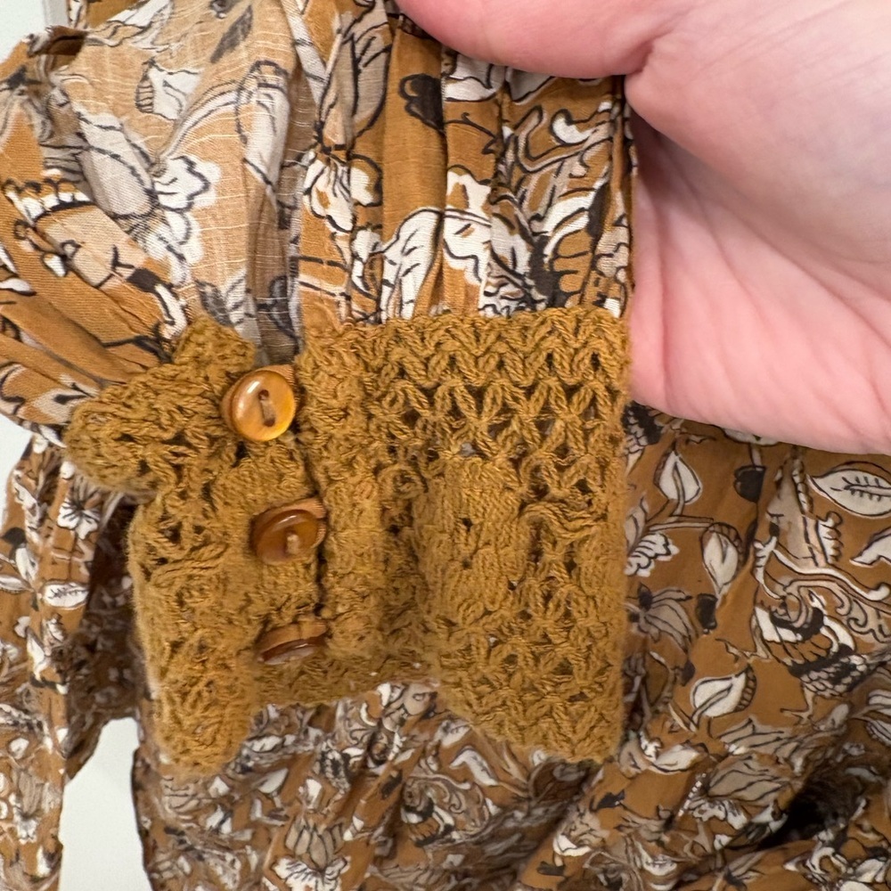Anthropologie Let Me Be Jemma Floral Crochet Tiered Peasant Mini Dress Size 4 - Picture 7 of 15